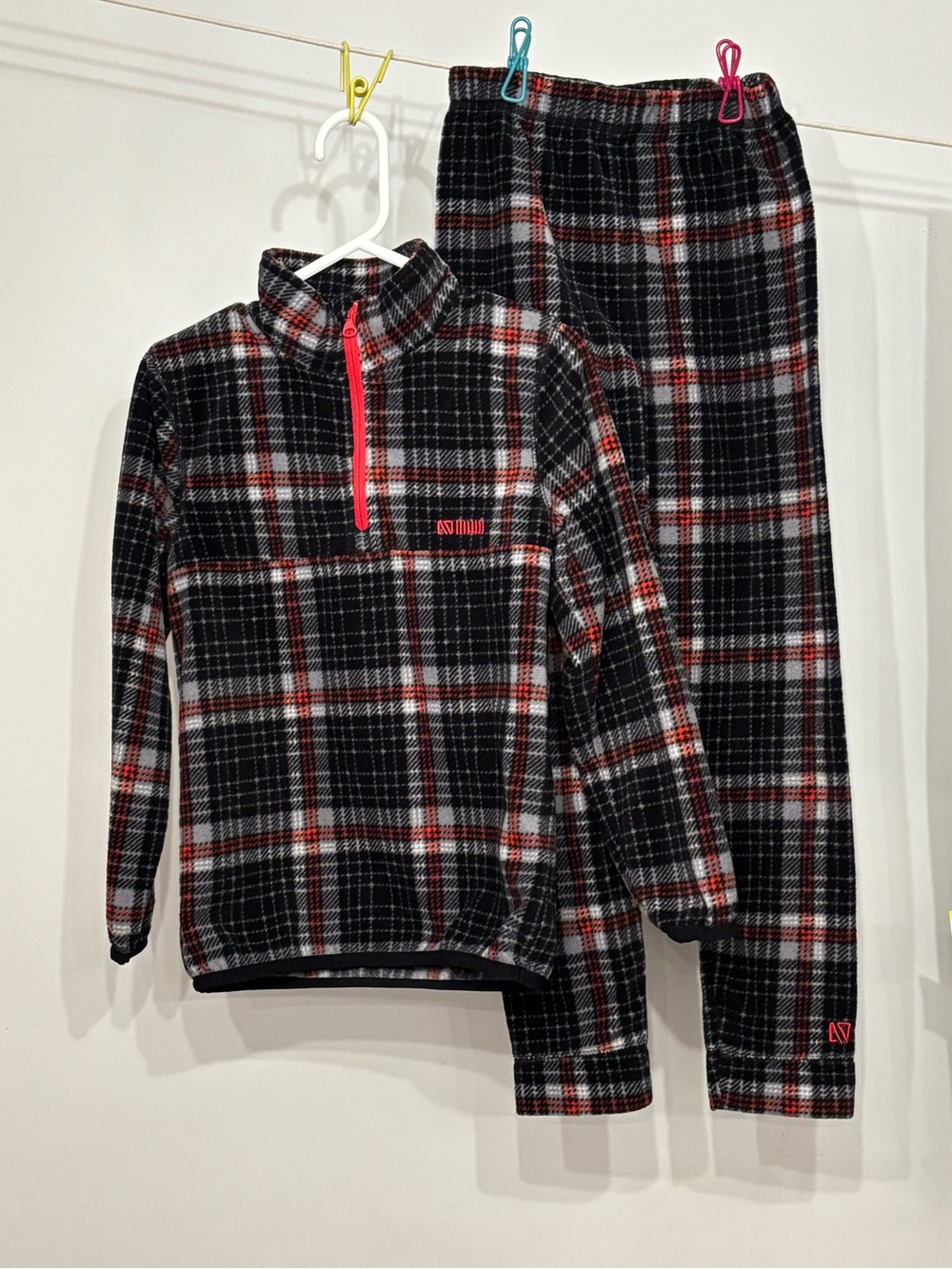 Kids Plaid Fleece Warm Layer Set Size 7T Quarter Zip Pullover and Pants